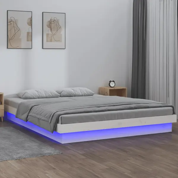 Gossi cadru de pat cu led, alb, 140x190 cm, lemn masiv
