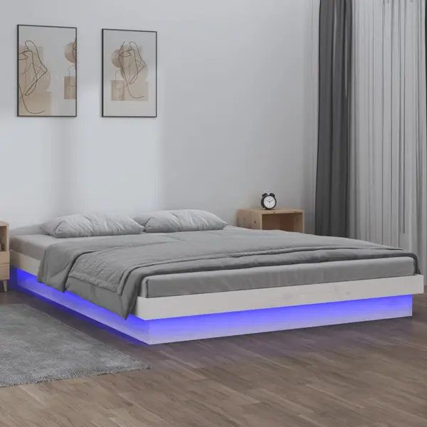 Gossi cadru de pat cu led, alb, 160x200 cm, lemn masiv