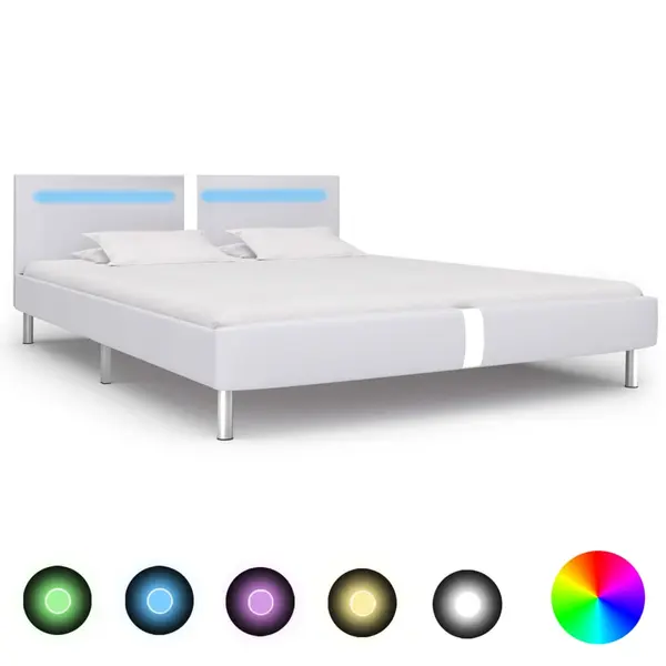 Gossi cadru de pat cu led, alb, 180 x 200 cm, piele artificiala