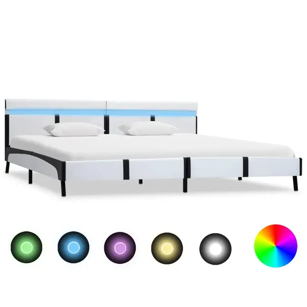 Gossi cadru de pat cu led, alb, 180 x 200 cm, piele artificiala