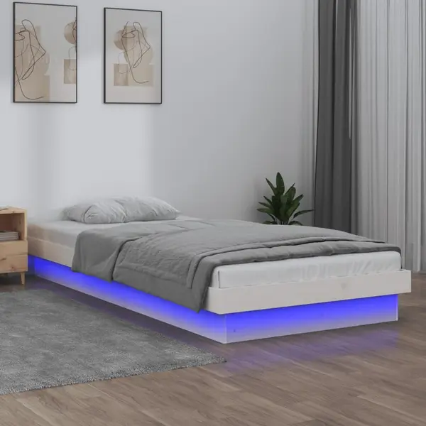 Gossi cadru de pat cu led, alb, 90x200 cm, lemn masiv