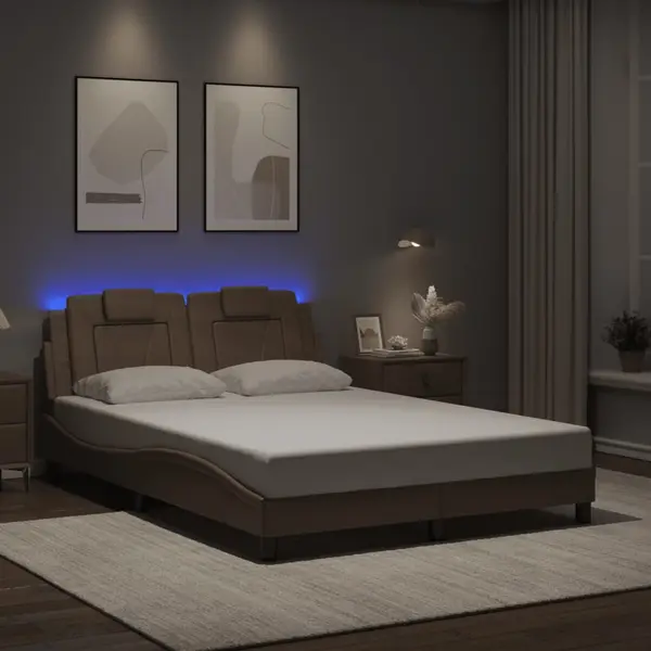 Gossi cadru de pat cu led, cappuccino, 120x200 cm, piele ecologica