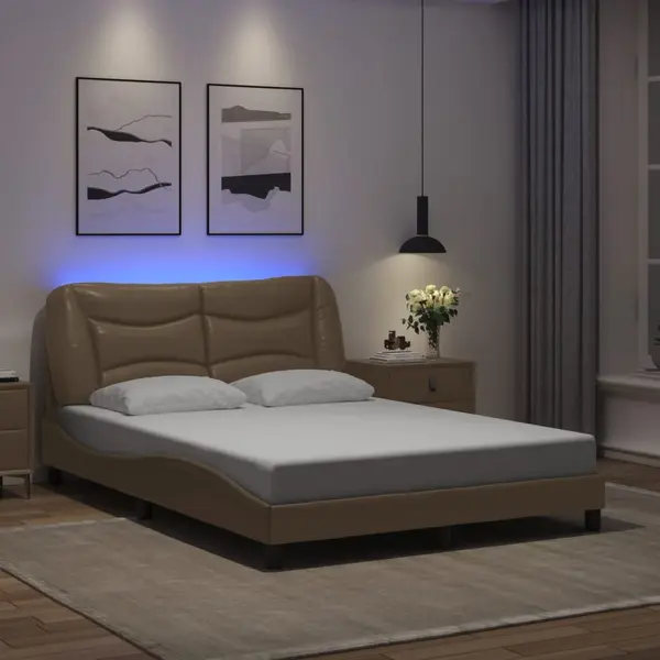 Gossi cadru de pat cu led, cappuccino, 120x200 cm, piele ecologica