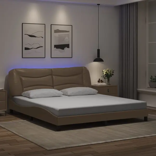 Gossi cadru de pat cu led, cappuccino, 180x200 cm, piele ecologica