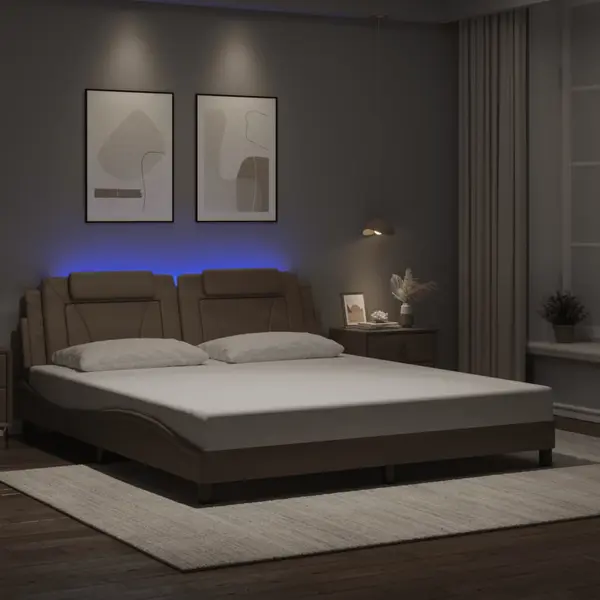 Gossi cadru de pat cu led, cappuccino, 180x200 cm, piele ecologica
