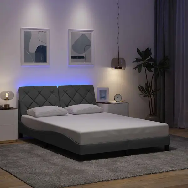 Gossi cadru de pat cu led fara saltea gri deschis 120x200 cm material