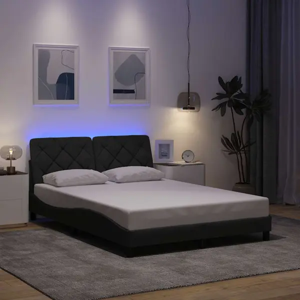 Gossi cadru de pat cu led fara saltea gri inchis 140x190 cm material
