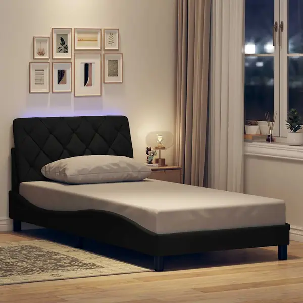Gossi cadru de pat cu led fara saltea negru 100x200 cm material