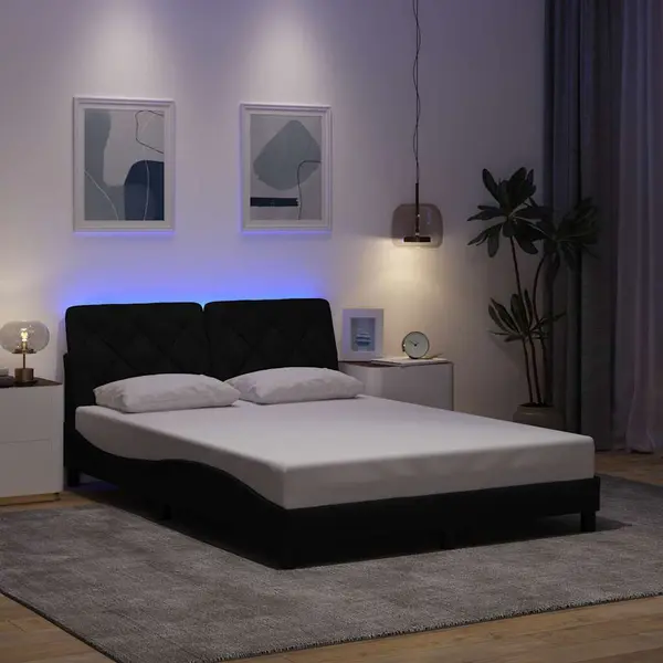 Gossi cadru de pat cu led fara saltea negru 120x200 cm stofa