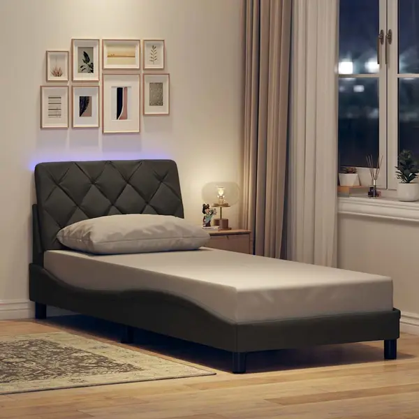 Gossi cadru de pat cu led fara saltea tesatura gri inchis 80x200 cm