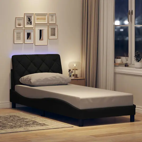 Gossi cadru de pat cu led fara saltea tesatura neagra 90x200 cm