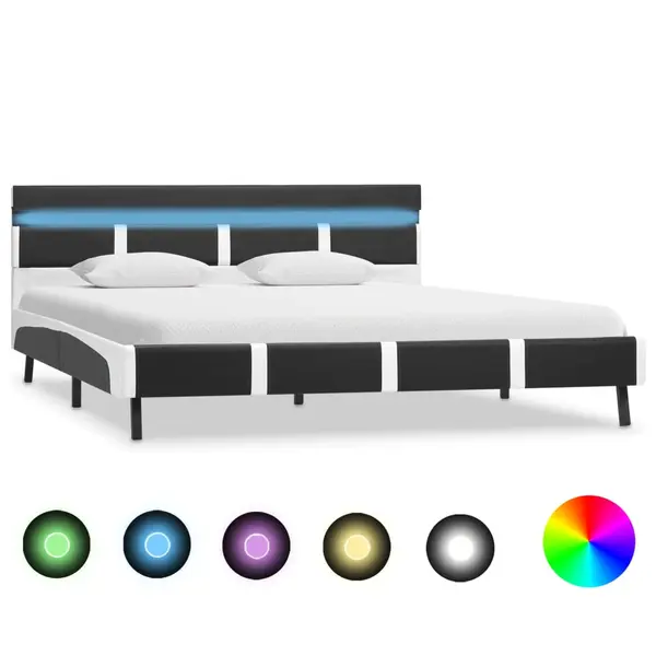 Gossi cadru de pat cu led, gri, 140 x 200 cm, piele artificiala