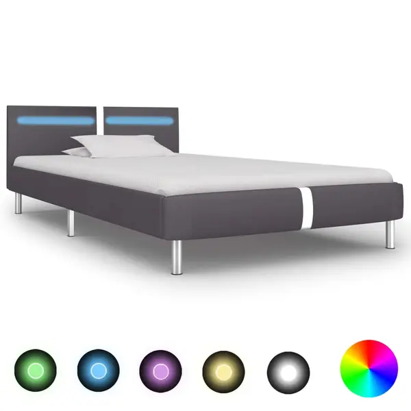 Gossi cadru de pat cu led, gri, 90 x 200 cm, piele artificiala