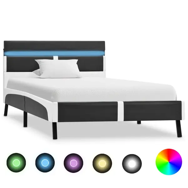 Gossi cadru de pat cu led, gri, 90 x 200 cm, piele ecologica