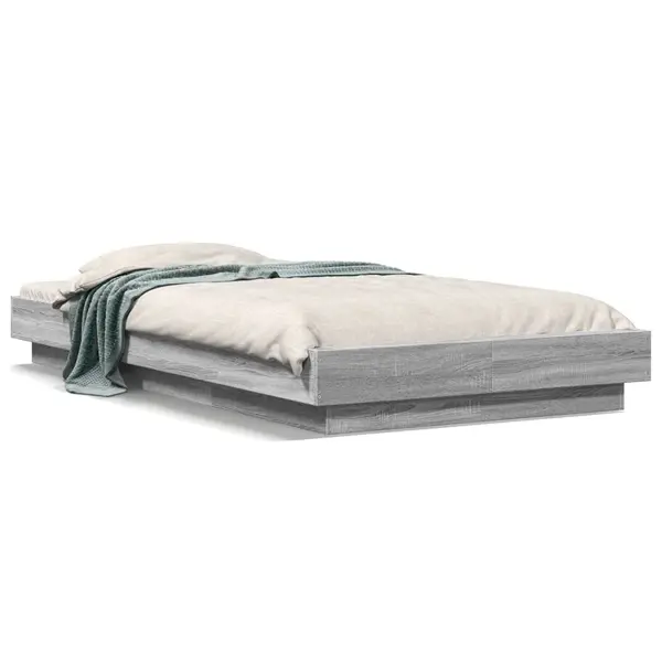 Gossi cadru de pat cu led, gri sonoma, 90x190 cm, lemn prelucrat