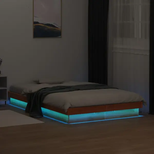 Gossi cadru de pat cu led, maro ceruit, 135x190 cm, lemn masiv de pin