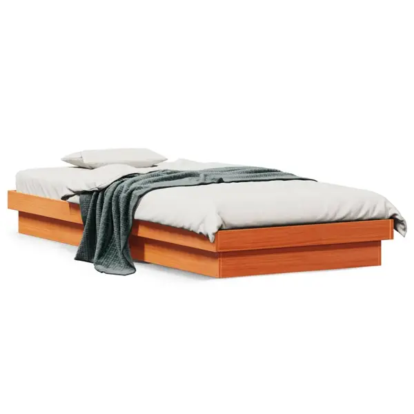 Gossi cadru de pat cu led, maro ceruit, 90x200 cm, lemn masiv de pin