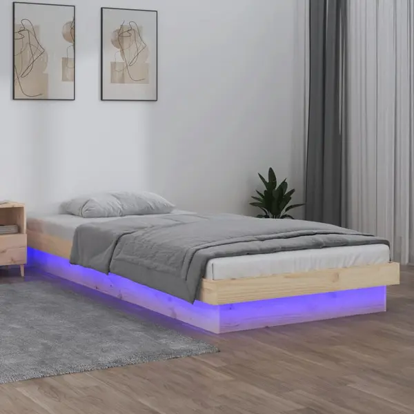 Gossi cadru de pat cu led, mic single, 75x190 cm, lemn masiv