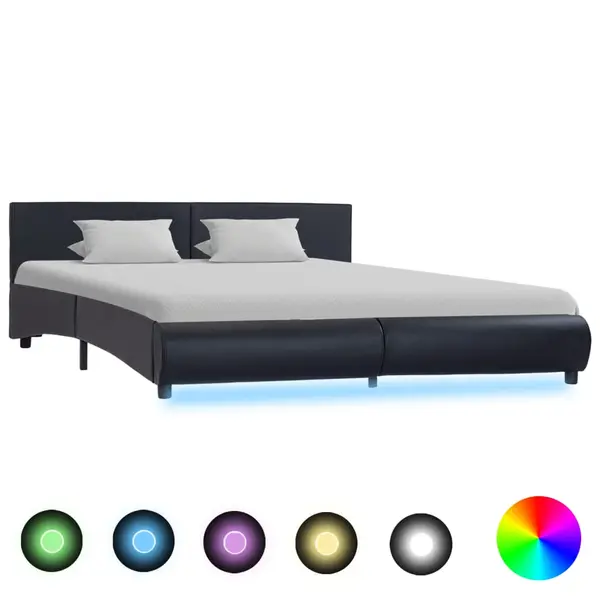 Gossi cadru de pat cu led, negru, 180 x 200 cm, piele ecologica