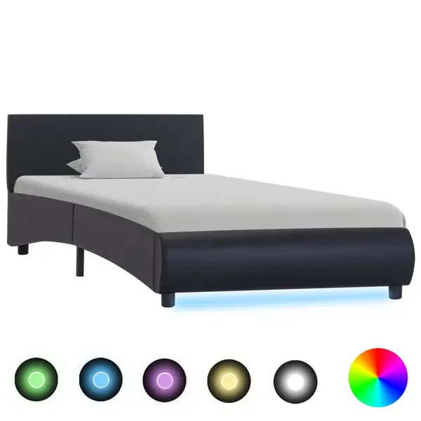 Gossi cadru de pat cu led, negru, 90 x 200 cm, piele ecologica