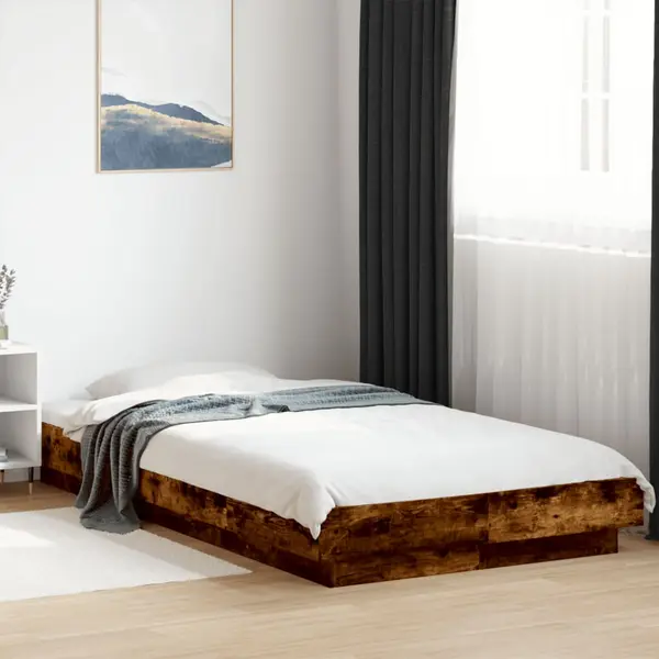 Gossi cadru de pat cu led, stejar fumuriu, 90x190 cm, lemn prelucrat
