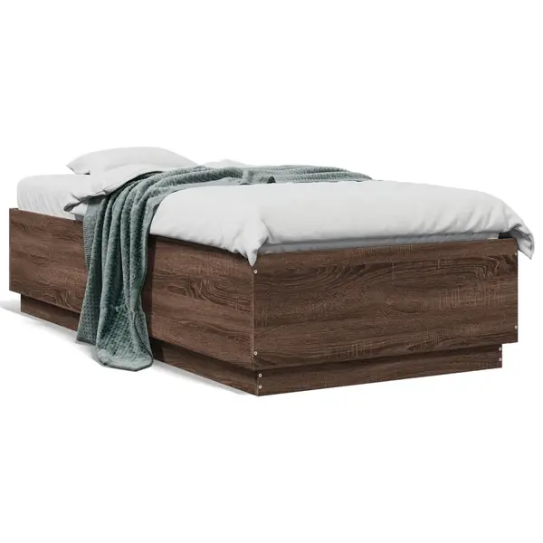 Gossi cadru de pat cu led, stejar maro, 90x190 cm, lemn prelucrat