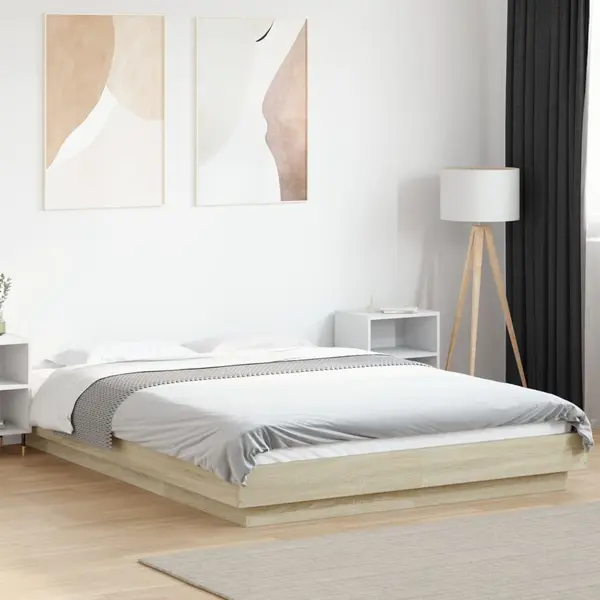 Gossi cadru de pat cu led stejar sonoma 120x190 cm lemn prelucrat