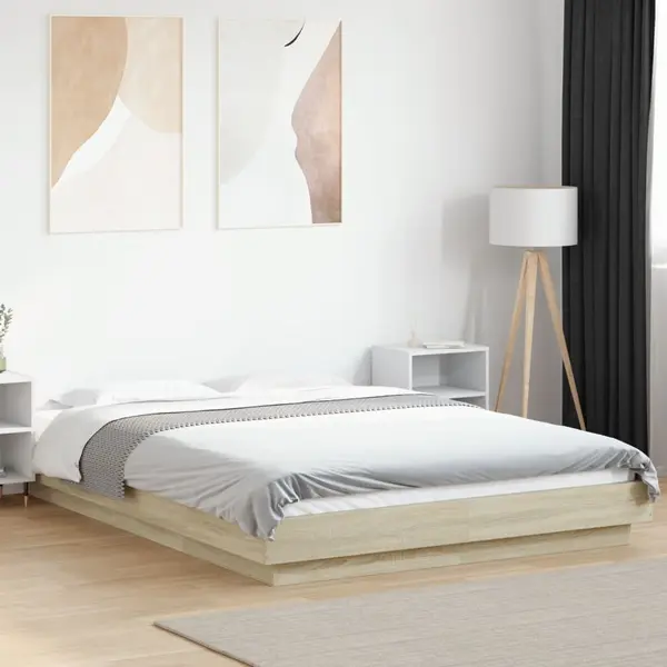 Gossi cadru de pat cu led stejar sonoma 140x190 cm lemn prelucrat