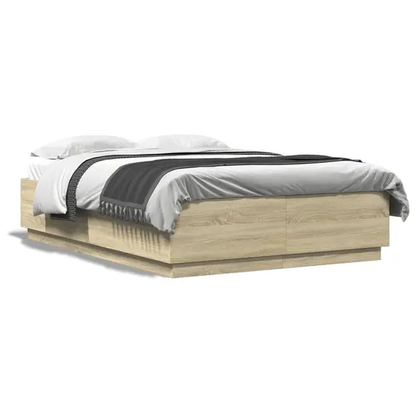 Gossi cadru de pat cu led stejar sonoma 140x200 cm lemn prelucrat