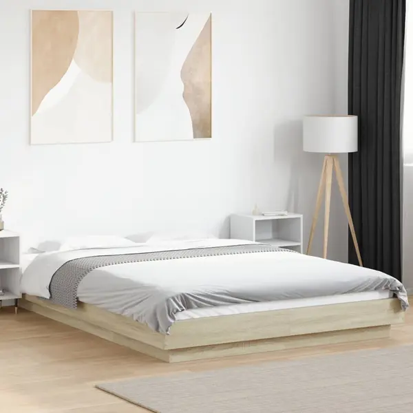 Gossi cadru de pat cu led stejar sonoma 140x200 cm lemn prelucrat