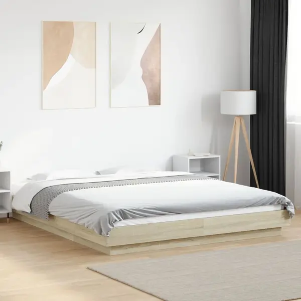 Gossi cadru de pat cu led stejar sonoma 150x200 cm lemn prelucrat