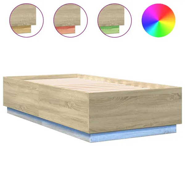 Gossi cadru de pat cu led stejar sonoma 75x190 cm lemn prelucrat