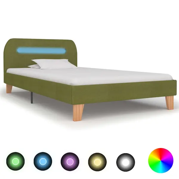 Gossi cadru de pat cu led-uri, verde, 90 x 200 cm, material textil