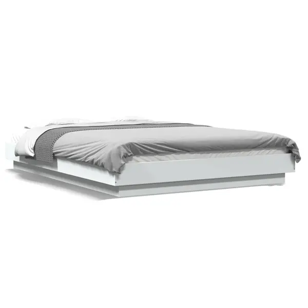 Gossi cadru de pat cu lumini led, alb, 140x200 cm, lemn prelucrat