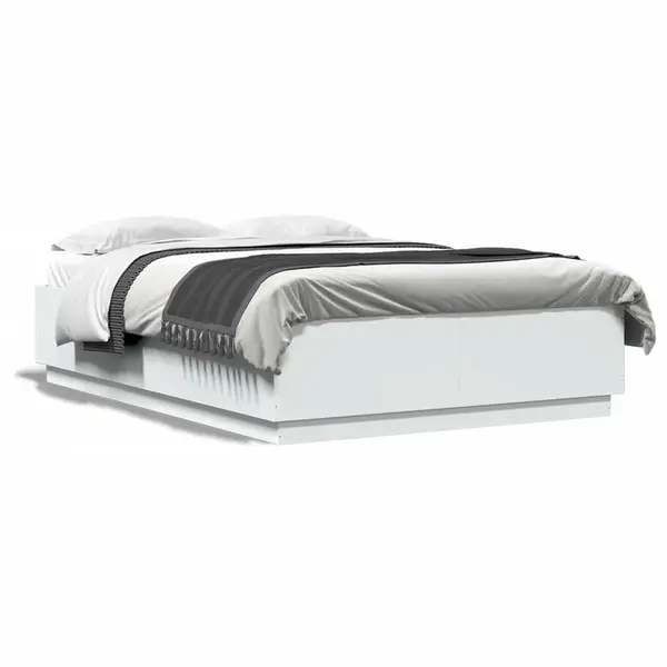 Gossi cadru de pat cu lumini led, alb, 150x200 cm, lemn prelucrat
