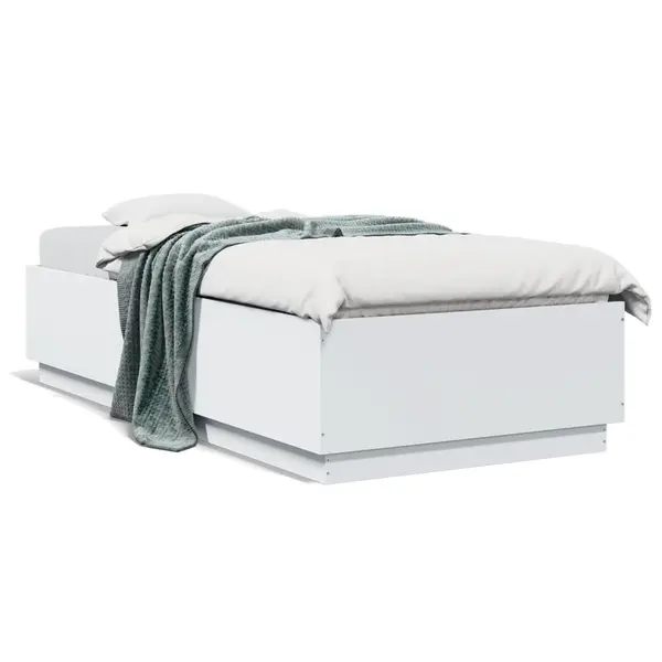 Gossi cadru de pat cu lumini led, alb, 90x200 cm, lemn prelucrat