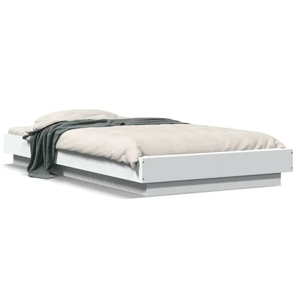 Gossi cadru de pat cu lumini led, alb, 90x200 cm, lemn prelucrat