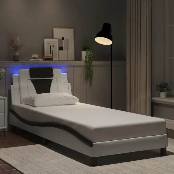 Gossi cadru de pat cu lumini led alb/negru 90x200 cm piele ecologica