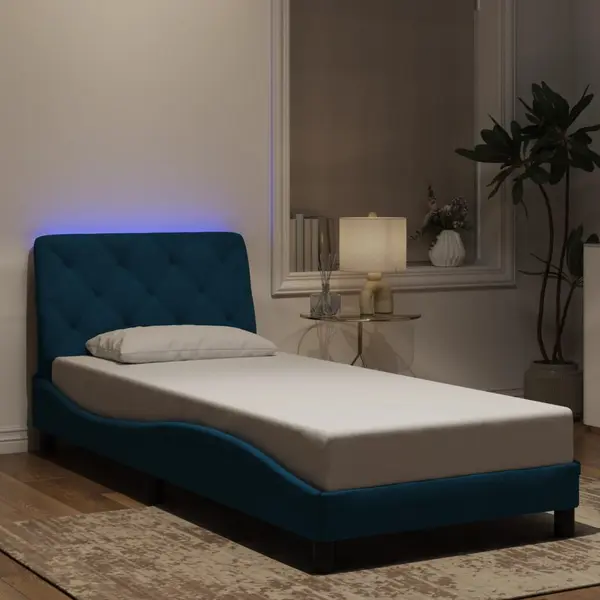 Gossi cadru de pat cu lumini led, albastru, 90x190 cm, catifea