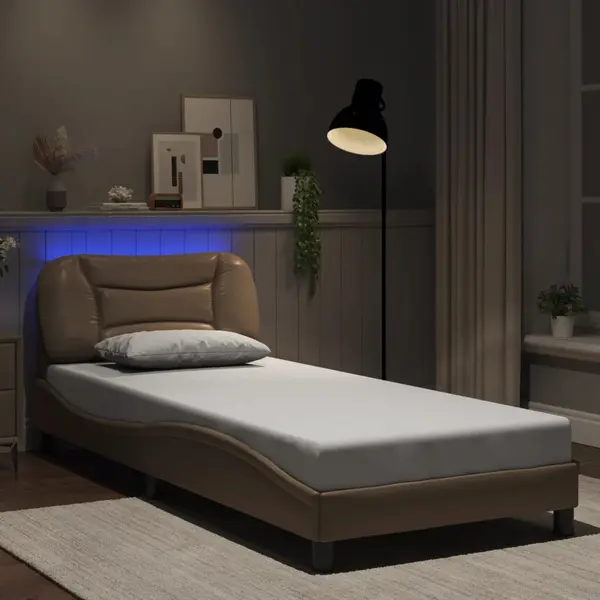Gossi cadru de pat cu lumini led cappuccino 80x200 cm piele ecologica