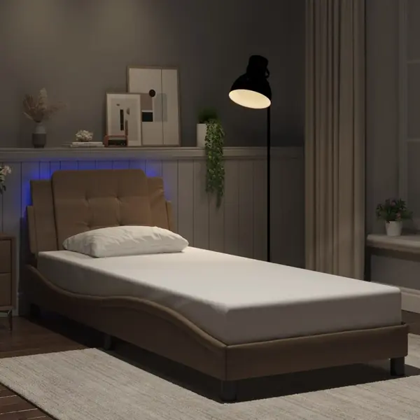 Gossi cadru de pat cu lumini led cappuccino 90x190 cm piele ecologica
