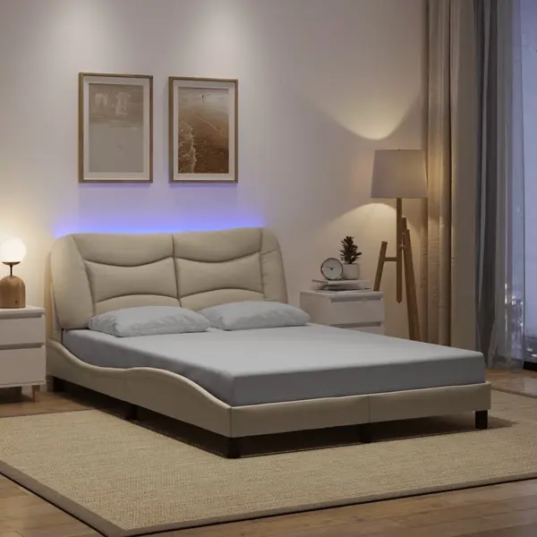 Gossi cadru de pat cu lumini led, crem, 140x200 cm, textil