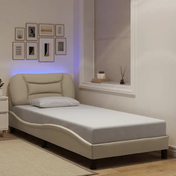 Gossi cadru de pat cu lumini led, crem, 80x200 cm, textil