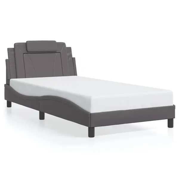 Gossi cadru de pat cu lumini led, gri, 100x200 cm, piele ecologica