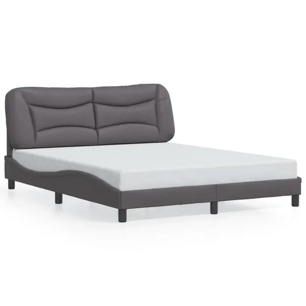 Gossi cadru de pat cu lumini led, gri, 160x200 cm, piele ecologica