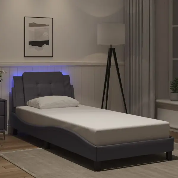 Gossi cadru de pat cu lumini led, gri, 90x190 cm, piele ecologica