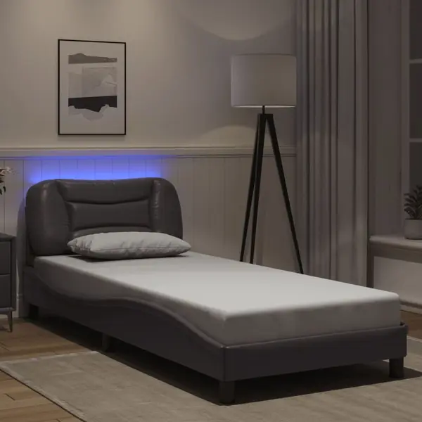 Gossi cadru de pat cu lumini led, gri, 90x190 cm, piele ecologica