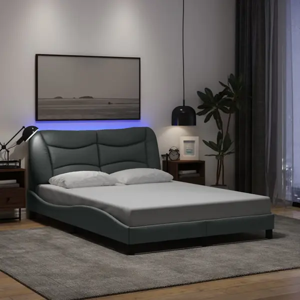 Gossi cadru de pat cu lumini led, gri deschis, 120x200 cm, textil