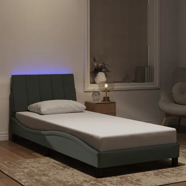 Gossi cadru de pat cu lumini led, gri deschis, 90x200 cm, catifea
