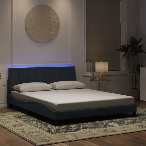 Gossi cadru de pat cu lumini led, gri inchis, 160x200 cm, catifea